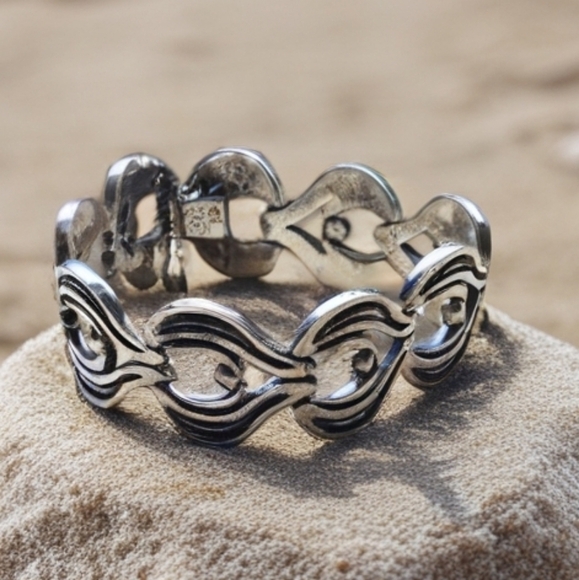STERLING SILVER 925 SIGNED JJ TAXCO MEXICO HEAVY MODERNIST BRACELET 6.5" HEAVY - Picture 1 of 10